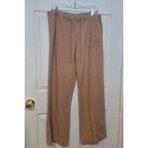 New York & Company Tan Linen Blend Straight Leg Pants Minimalist Utility Size M